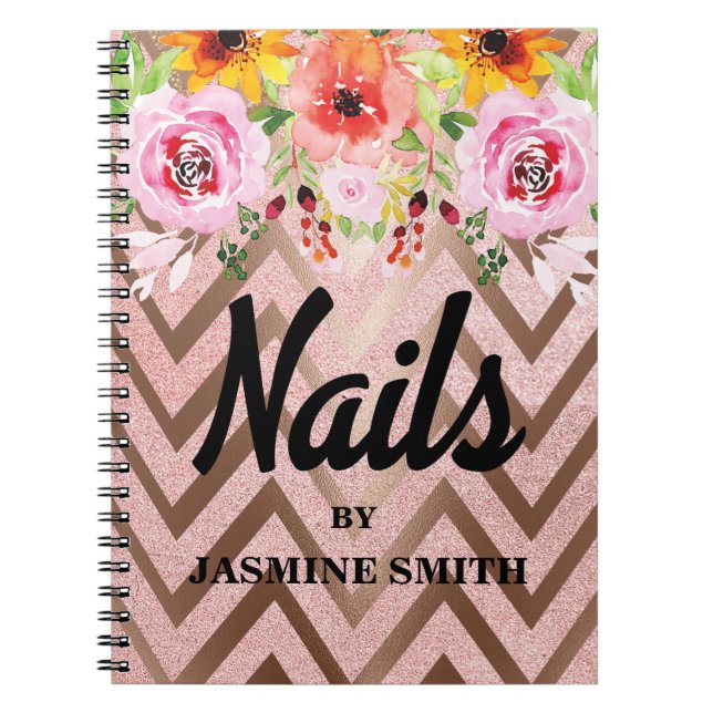 Nails Rose Gold Glitter Appointment Planner Notebook (Front)