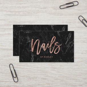 Nails rose gold typography black marble business card