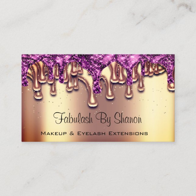 Nails Salon Artist Rose Gold Purple Drips Pink Business Card (Front)