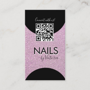 Nails Salon Beauty Artist QR Code Faux Glitter Business Card
