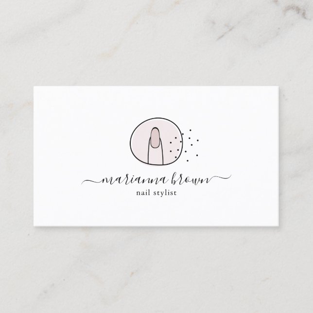 Nails salon girly pink trendy illustration business card (Front)