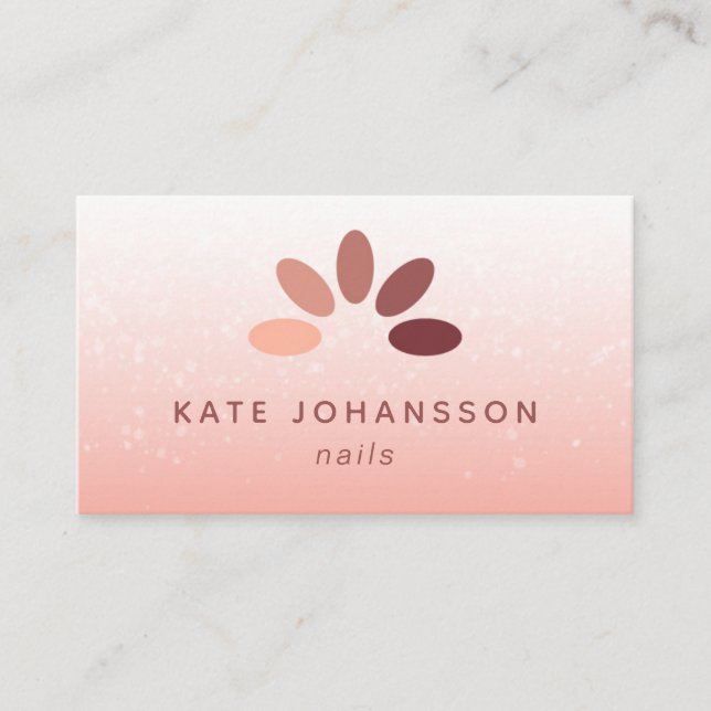 Nails Salon Logo Modern Peach Rosy Manicurist Business Card (Front)