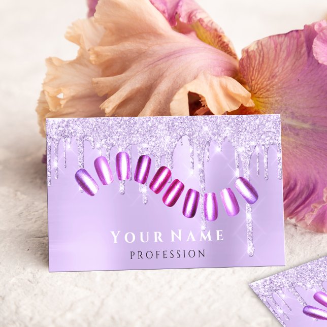Nails Salon  Manicurist Drips Glitter Purple Business Card (Creator Uploaded)