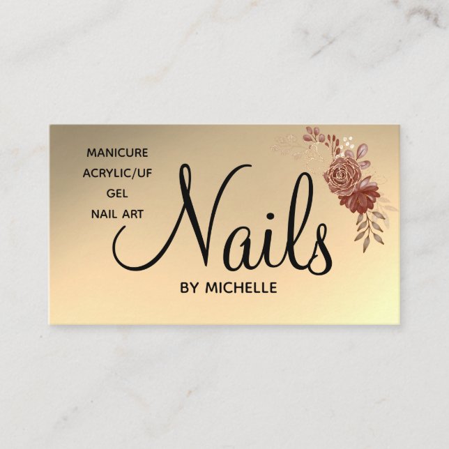 Nails Salon Nail Technician Romantic Floral Wrap  Business Card (Front)