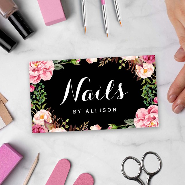 Nails Salon Nail Technician Romantic Floral Wrap Business Card (Creator Uploaded)