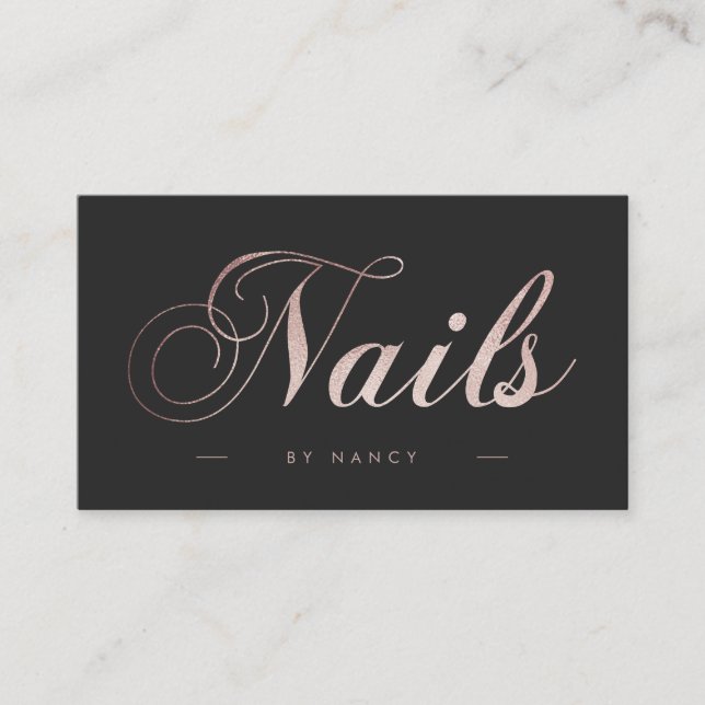 Nails Script Calligraphy Rose Gold Glitter Business Card (Front)