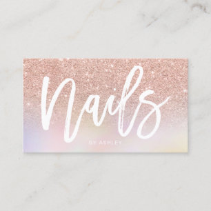 Nails script rose gold glitter chic holographic business card