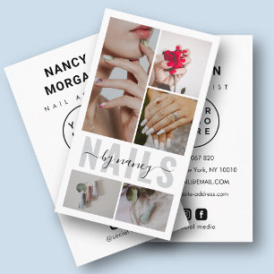 Nails Script Typography 5 Photo Collage Logo Business Card