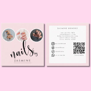 Nails Specialist 3 Photo QR Socials Blush Pink Square Business Card