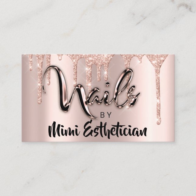 Nails Studio Artist Acrylic Drips Glitter Rose  Business Card (Front)