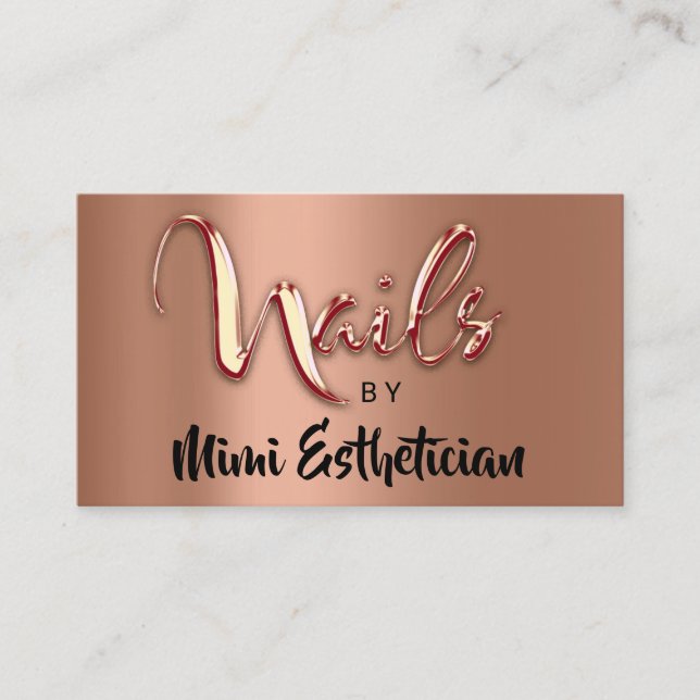 Nails Studio Artist Nails Logo Script Copper Gold Business Card (Front)