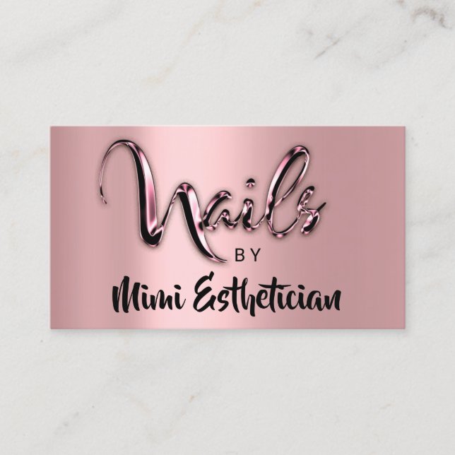 Nails Studio Artist Nails Logo Script Pink Rose Business Card (Front)