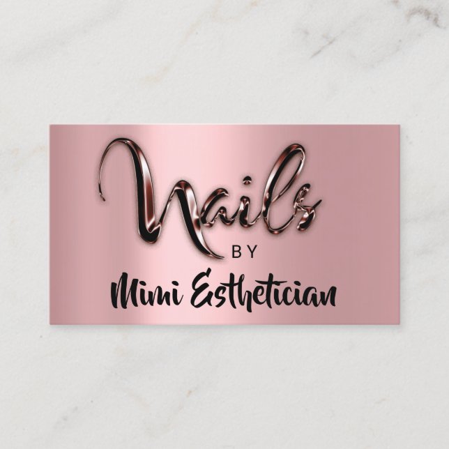 Nails Studio Artist Nails Logo Script Rose Brown Business Card (Front)