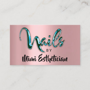 Nails Studio Artist Nails Logo Script Rose Teal Business Card