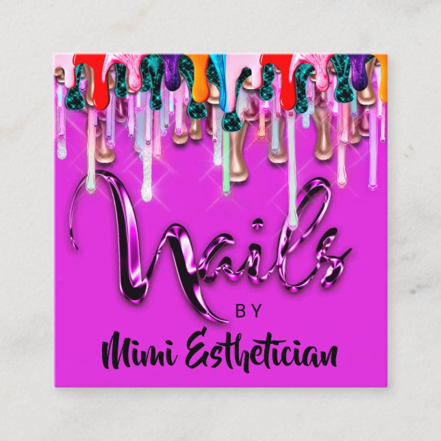 Nails Studio Artist Nails Script Logo Beauty SPA Square Business Card (Front)