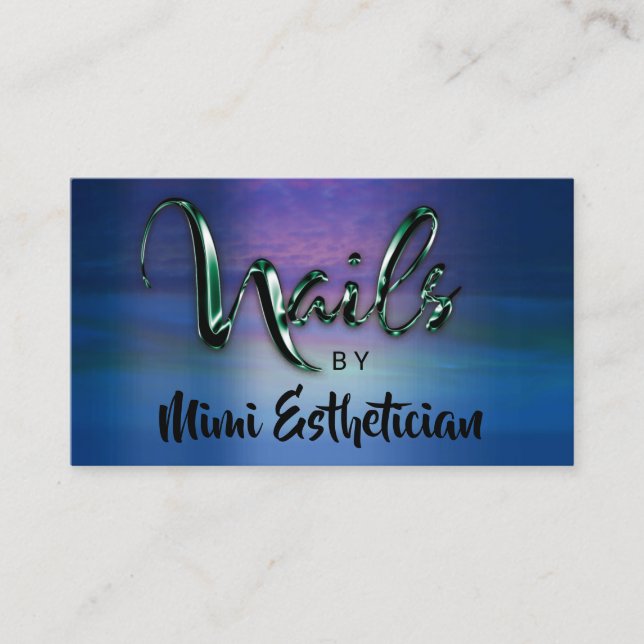 Nails Studio Artist Nails Script Logo Blue Navy Business Card (Front)
