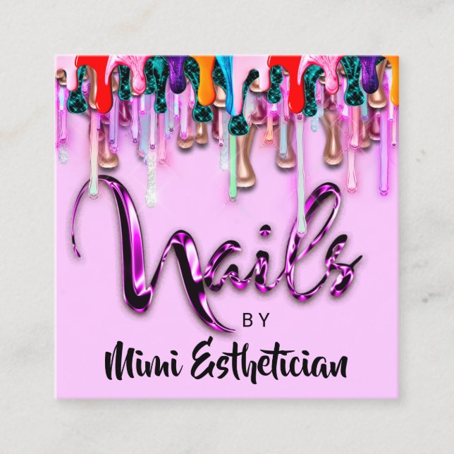 Nails Studio Artist Nails Script Logo Drips Pinky Square Business Card (Front)