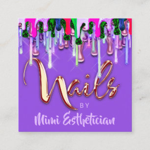 Nails Studio Artist Nails Script Logo Purple Drips Square Business Card