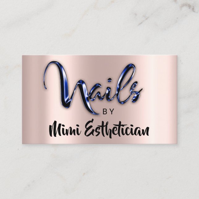 Nails Studio Artist Nails Script Logo Rose Blue Business Card (Front)