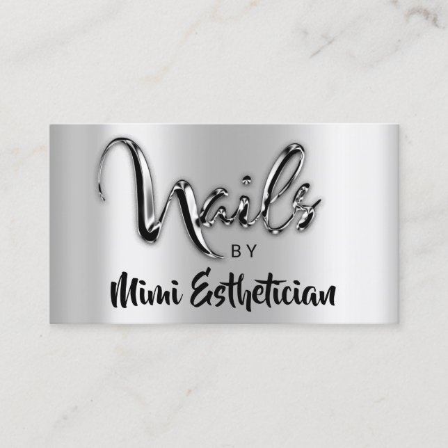 Nails Studio Artist Nails Script Logo Silver Metal Business Card (Front)
