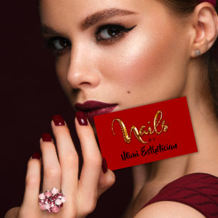 Nails Studio Artist Red Nails Script Red Gold Logo Business Card