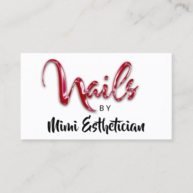 Nails Studio Artist Red Nails Script Red WhiteLogo Business Card (Front)