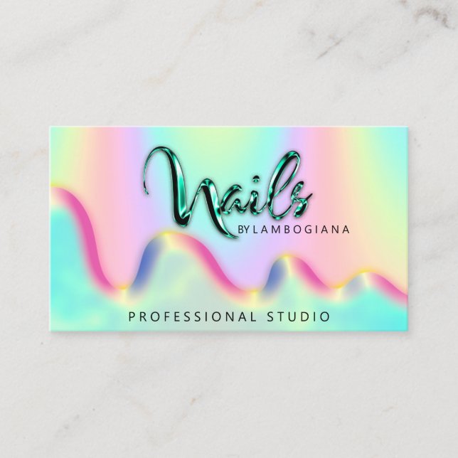 Nails Studio Logo Holograph QR Code Abstarct Business Card (Front)
