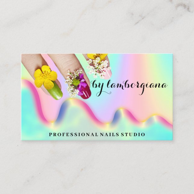 Nails Studio Logo Holograph QR Code Mermaid Business Card (Front)