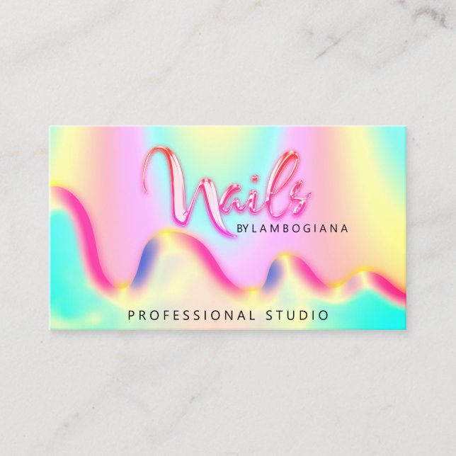 Nails Studio Logo Holograph QR Code Unique Business Card (Front)