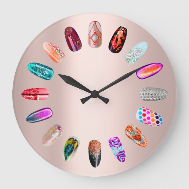 Nails Studio Pink Glam Boutique Stylist Rose Large Clock (Front)