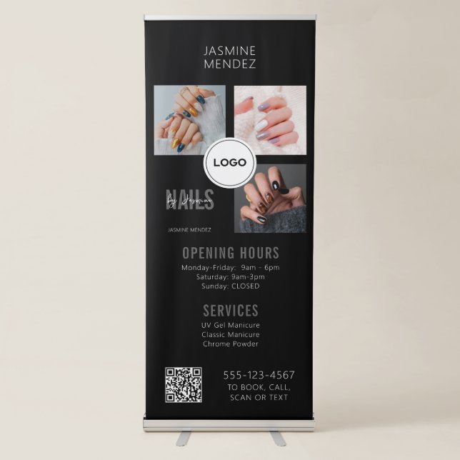 Nails Studio QR Code Photo Collage Salon Display Retractable Banner (Front)
