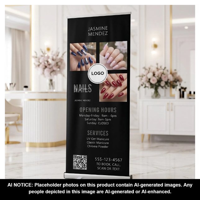 Nails Studio QR Code Photo Collage Salon Display Retractable Banner (Creator Uploaded)