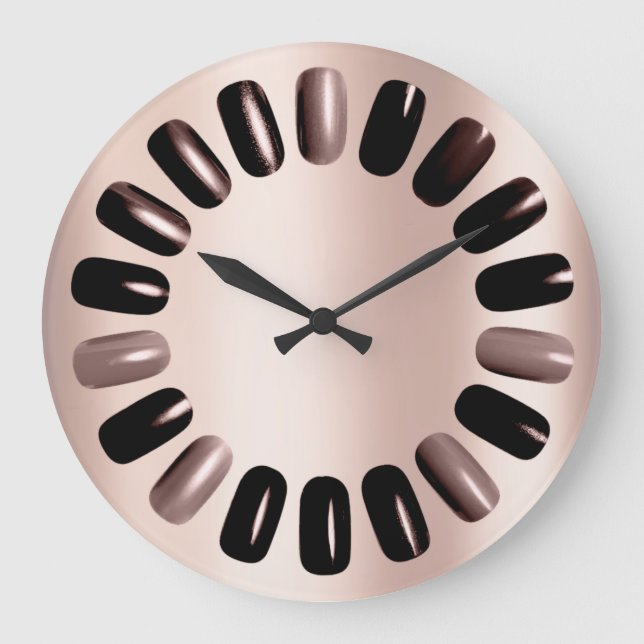 Nails Studio Rose Black Nails Stylist Minimalism Large Clock (Front)