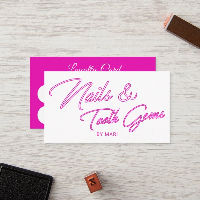 Nails & Tooth Gems Neon Pink Salon Loyalty Punch (Front/Back In Situ)