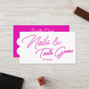 Nails & Tooth Gems Neon Pink Salon Loyalty Punch Card