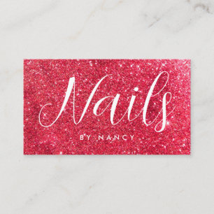 Nails Typography Red Gold Glitter Business Card