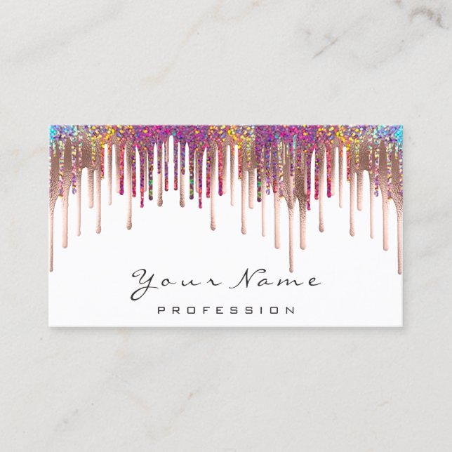 Nails Wax Epilation Depilation Makeup Rainbow Drip Business Card (Front)