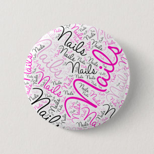 Nails word art 6 cm round badge
