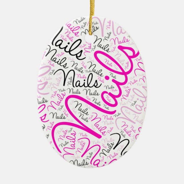 Nails word art ceramic tree decoration (Front)
