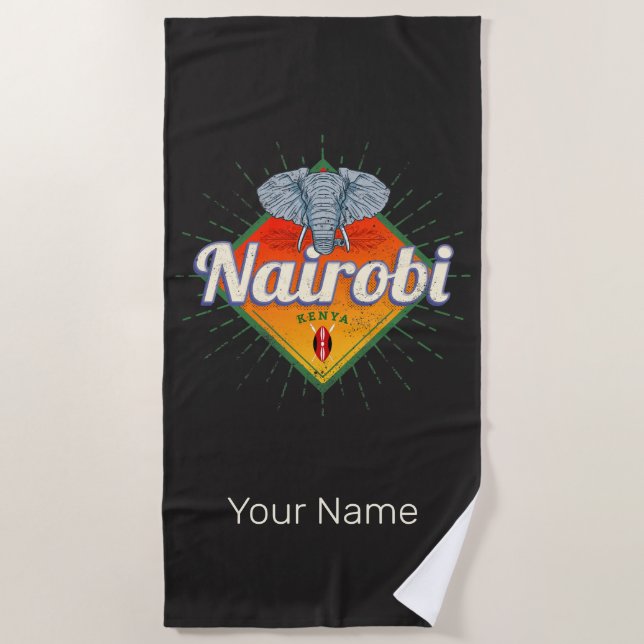 Nairobi Capital Kenya Elephant Vintage Africa Beach Towel (Front)