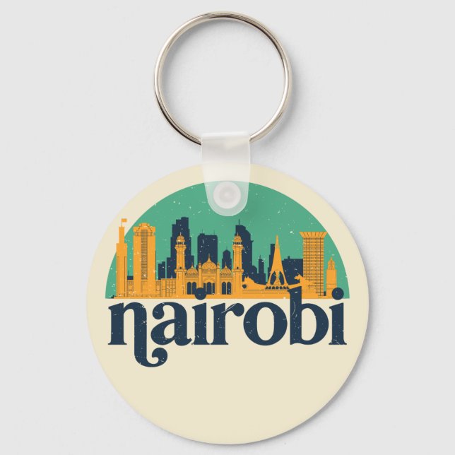 Nairobi Kenya City Skyline Retro Cityscape Art Key Ring (Front)