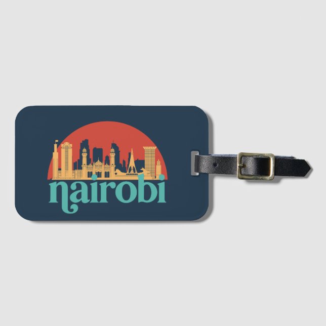 Nairobi Kenya City Skyline Vintage Cityscape Luggage Tag (Front Horizontal)