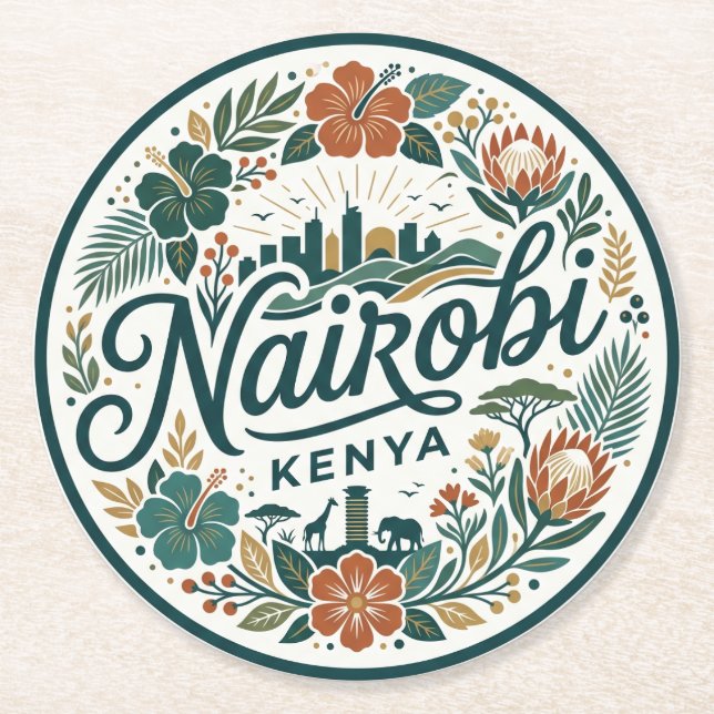 Nairobi Kenya Round Paper Coaster (Front)