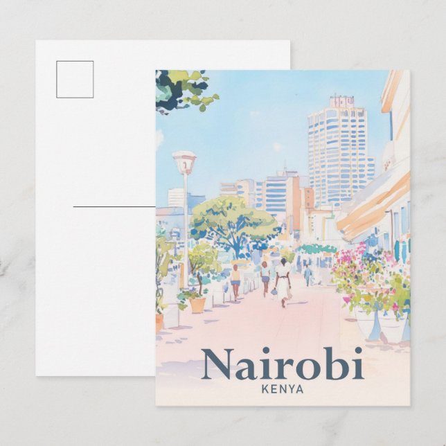 Nairobi Kenya Watercolor Painting Travel Postcard (Front/Back)