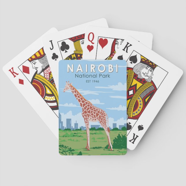 Nairobi National Park Giraffe Travel Art Vintage Playing Cards (Back)