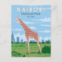 Nairobi National Park Giraffe Travel Art Vintage