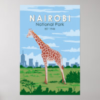 Nairobi National Park Giraffe Travel Art Vintage