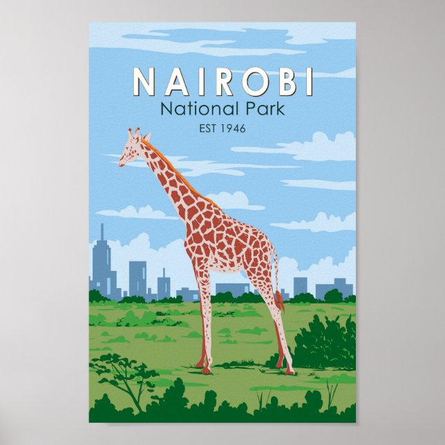 Nairobi National Park Giraffe Travel Art Vintage Poster (Front)