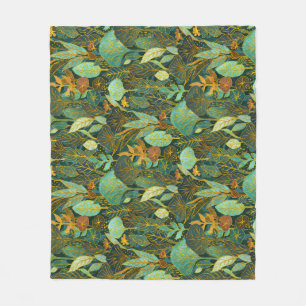 Naive Art Lush Garden Tapestry in Green and Blue Fleece Blanket