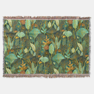 Naive Art Lush Garden Tapestry in Green and Blue Throw Blanket